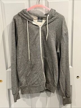 BDG Heather Gray Full-Zip Hoodie with Drawstrings